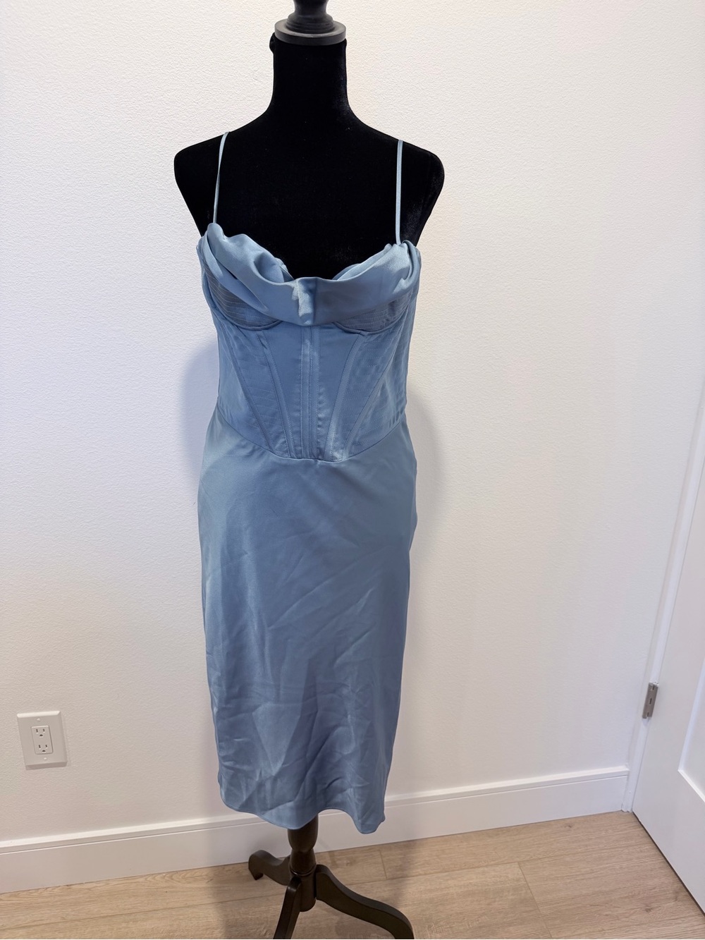 House of CB Strappy Blue Slip Dress with Corset Bodice